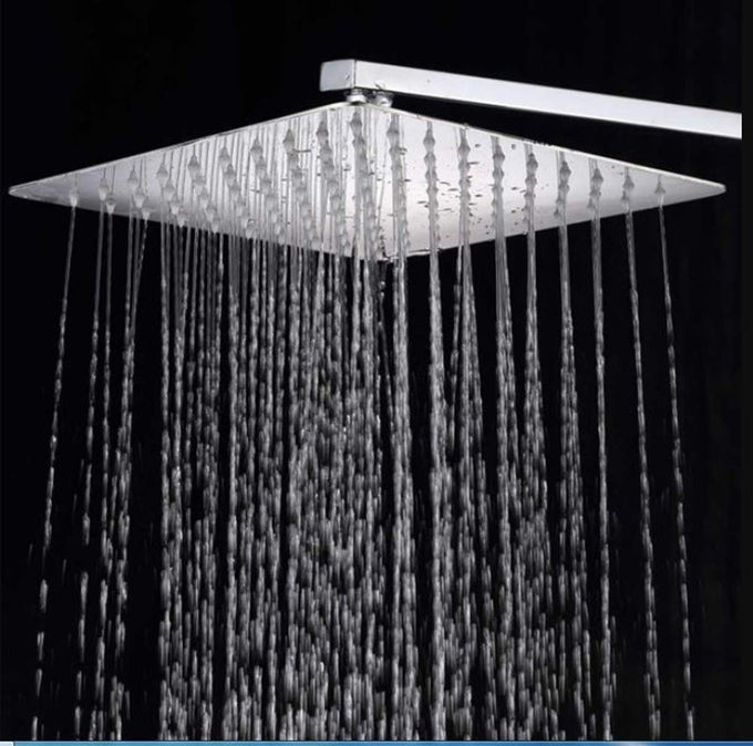 STAINLESS STEEL 12 INCH 30 CM OVERHEAD RAIN SHOWER FOR BATHROOM SQUARE WITH 15 INCH LONG STEEL SHOWER ARM CHROME