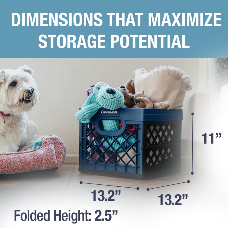 CleverMade Collapsible Milk Crate 25L (6.6 Gal) 3 Pack, 50 lb Capacity Heavy Duty Folding Crate â€“ Stackable Storage Crates with File Rails, Plastic Collapsible Crates - Ocean - Image 4