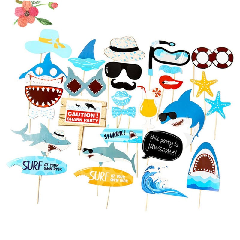 Shark Party Photo Props Set Blue Decorations For Themed Celebration - Image 4