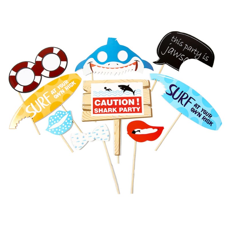 Shark Party Photo Props Set Blue Decorations For Themed Celebration - Image 2