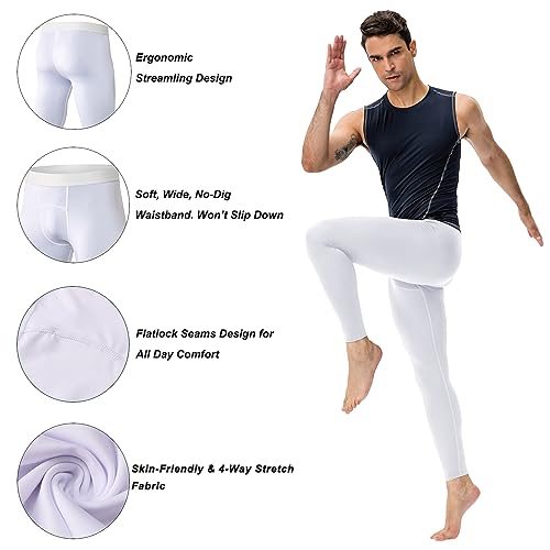 SPVISE White Men's Athletic Compression Pants Cool Dry Gym Leggings Workout Tights Baselayer Running Yoga Football Basketball - Image 3