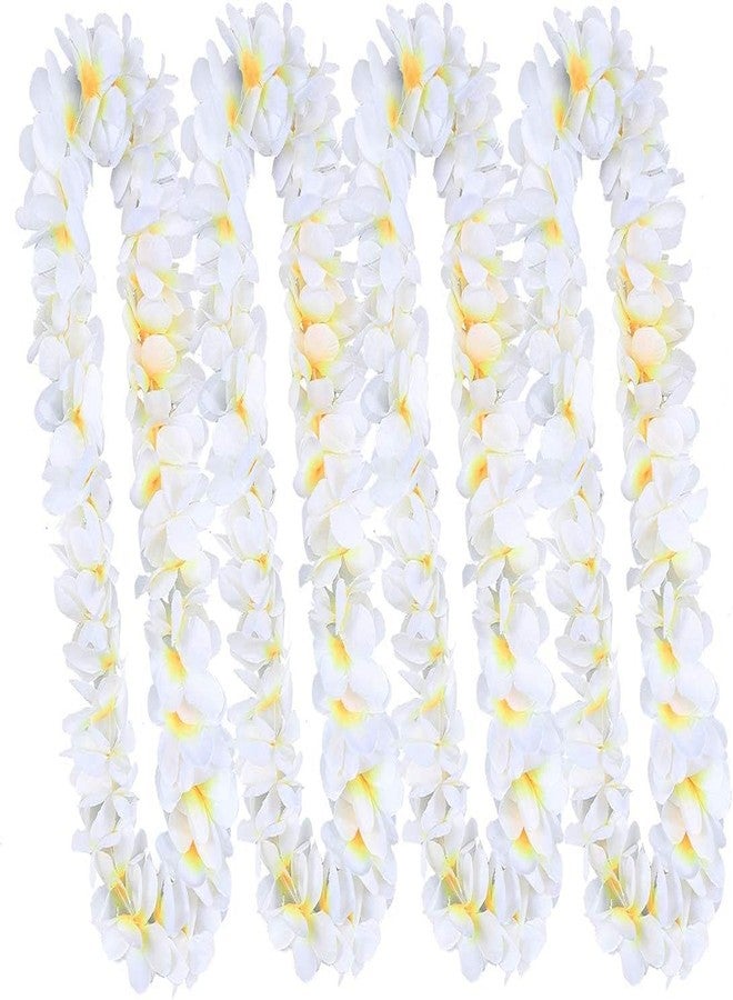 Kosmeey 4 Pack White Hawaiian Leis Necklace Tropical Luau Hawaii Wreaths Silk Flower Lei Thickened Dance Garland Flower Leis for Party Favor Hula Hawaiian Party Supplies (White) - Image 2