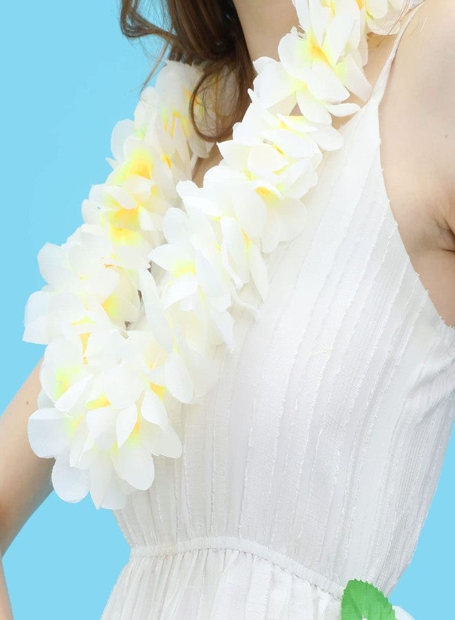 Kosmeey 4 Pack White Hawaiian Leis Necklace Tropical Luau Hawaii Wreaths Silk Flower Lei Thickened Dance Garland Flower Leis for Party Favor Hula Hawaiian Party Supplies (White) - Image 3