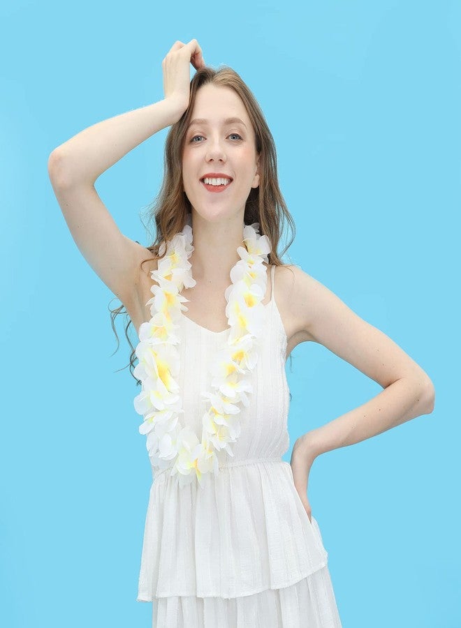 Kosmeey 4 Pack White Hawaiian Leis Necklace Tropical Luau Hawaii Wreaths Silk Flower Lei Thickened Dance Garland Flower Leis for Party Favor Hula Hawaiian Party Supplies (White) - Image 4