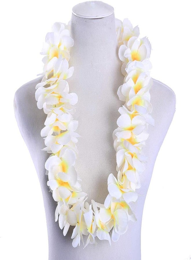 Kosmeey 4 Pack White Hawaiian Leis Necklace Tropical Luau Hawaii Wreaths Silk Flower Lei Thickened Dance Garland Flower Leis for Party Favor Hula Hawaiian Party Supplies (White) - Image 1