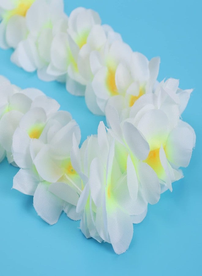 Kosmeey 4 Pack White Hawaiian Leis Necklace Tropical Luau Hawaii Wreaths Silk Flower Lei Thickened Dance Garland Flower Leis for Party Favor Hula Hawaiian Party Supplies (White) - Image 5