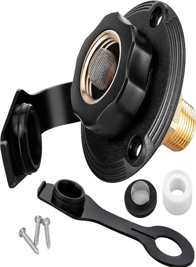 RVGUARD RV City Water Inlet, 3/4" NH Female to 1/2" NPT Male City Water Fill Inlet Flange Brass with Check Valve for RV, Camper, Trailer, Marine (Black S) - Image 1