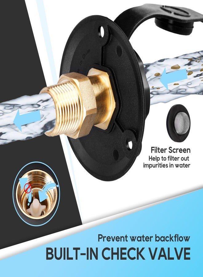 RVGUARD RV City Water Inlet, 3/4" NH Female to 1/2" NPT Male City Water Fill Inlet Flange Brass with Check Valve for RV, Camper, Trailer, Marine (Black S) - Image 3