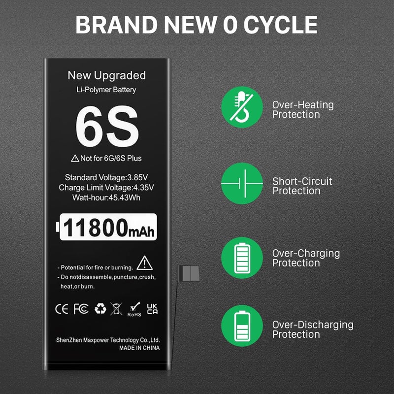 TQTHL بطارية محدثة لجهاز آيفون 6S، (نسخة 2025 الجديدة) [11800mAh] بديل البطارية لجهاز آيفون 6S A1633، A1688، A1700 مع أدوات إصلاح احترافية كاملة… - Image 2