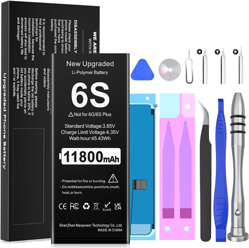 TQTHL بطارية محدثة لجهاز آيفون 6S، (نسخة 2025 الجديدة) [11800mAh] بديل البطارية لجهاز آيفون 6S A1633، A1688، A1700 مع أدوات إصلاح احترافية كاملة… - Image 1