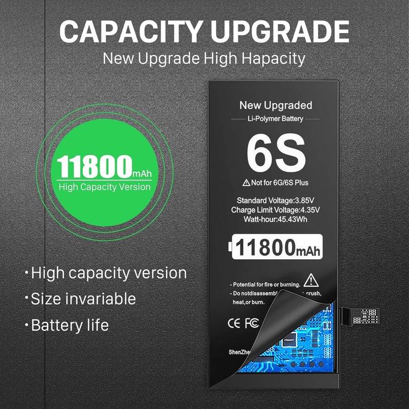 TQTHL بطارية محدثة لجهاز آيفون 6S، (نسخة 2025 الجديدة) [11800mAh] بديل البطارية لجهاز آيفون 6S A1633، A1688، A1700 مع أدوات إصلاح احترافية كاملة… - Image 4