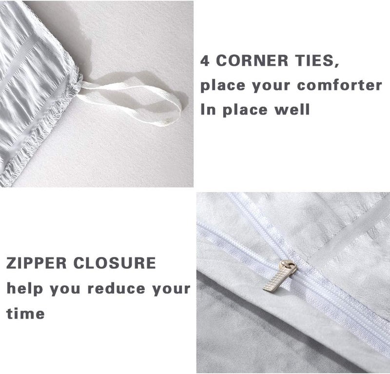 AveLom Light Gray Duvet Cover Cal King(104 x 98 inches), 3 Pieces (1 Duvet Cover, 2 Pillowcases), Seersucker Striped Soft Washed Microfiber, Textured Duvet Cover Set with Zipper Closure, Corner Ties - Image 4