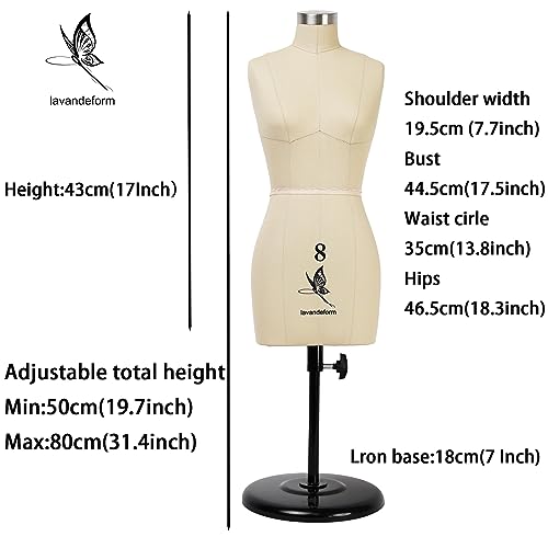 lavandeform Half Scale Dress Form Pro Size 8 Detailed mini Version of MannequinNot Adult Full Size Fully Pinable Dressmaker Dummy12 Female Mannequin for Pattern Making Beige 8 - Image 3