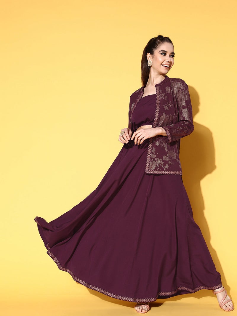 Ahalyaa أزياء تقليدية بورجوندي للنساء - Image 1