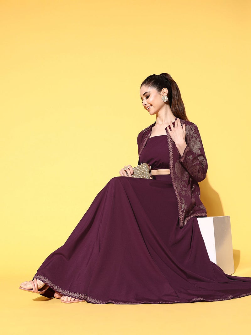 Ahalyaa أزياء تقليدية بورجوندي للنساء - Image 3