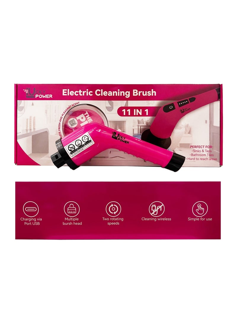   لكي بور فرشاة تنظيف كهربائية لا سلكية قابلة لإعادة الشحن ضد الماء و11 رأس فرشاة قابل للاستبدال و مقبض قابل لتمدد و المعجون السحري (  بحجم 850 جرام ) - Image 1