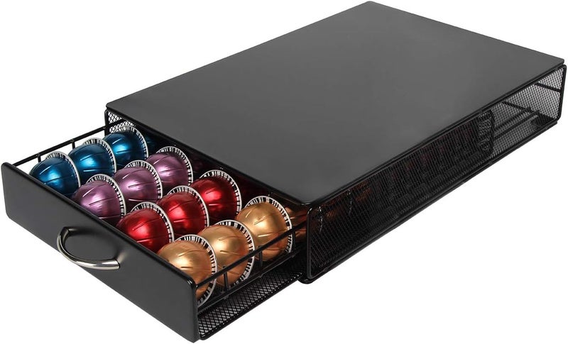 Flagship Vertuo Pod Holder Storage Drawer for Nespresso Vertuo Capsule Organizer Drawer Tray with Mesh Shelves for Nespresso Vertuo Holder Black Metal (40 Pods Capacity) - Image 3