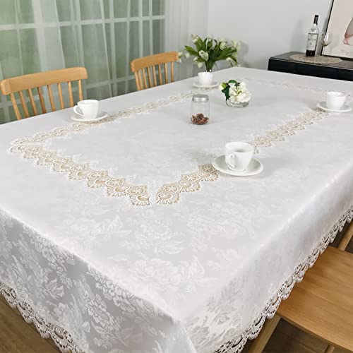 BrekSdat Tablecloths for Rectangle Tables Lace Elegant Decor for Dinning Home Holiday Party Kitchen Easter Christmas Wedding Farmhouse Outdoor Washable Table Linen (H17191-white-1, 72 * 108) - Image 2