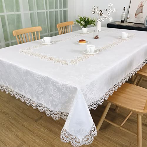 BrekSdat Tablecloths for Rectangle Tables Lace Elegant Decor for Dinning Home Holiday Party Kitchen Easter Christmas Wedding Farmhouse Outdoor Washable Table Linen (H17191-white-1, 72 * 108) - Image 1