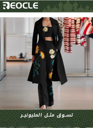 Bell Bottoms Three-piece Suit Handsome Ladies Suit Black Autumn and Winter Fashion Street Photography Printed Long Windbreaker - pzsku/ZE5BCC219ECEC0E498D29Z/45/1750212669/d7295745-10b3-4bf4-989a-d68e9e83a194