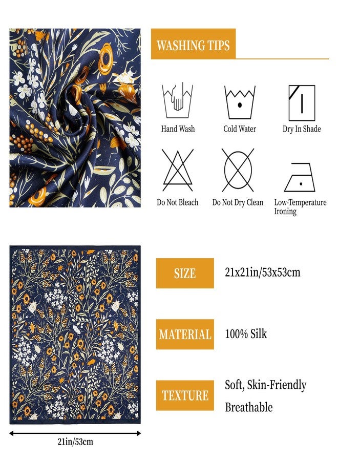 QIUTIMIY 100% Mulberry Silk Scarves for Women Lightweight 21"x21" Square Scarf Small Neckerchief Women Digital Printed Head Wrap((53cm) Square Scarf 17) - Image 5