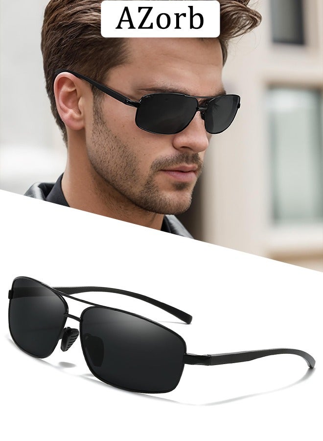 AZorb Men's Polarized Sunglasses for Men Women Metal Rectangular Frame Sun Glasses High Quality Military Aviator Sunglasses with UV400 Protection Shades Outdoor Travel Driving - Image 1