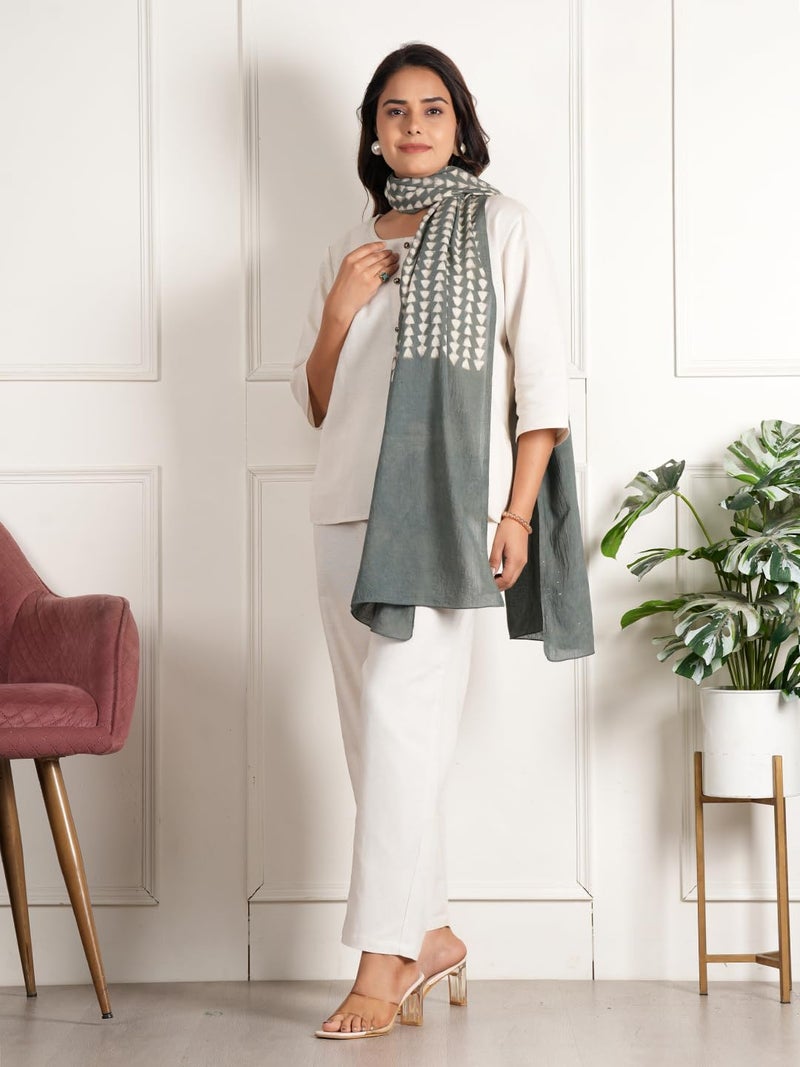 STYLE SHOES Stole/Scarf For Female Colour- Grey Soft Cotton Blend Ethnic Printed Pattern Scarves - Image 3