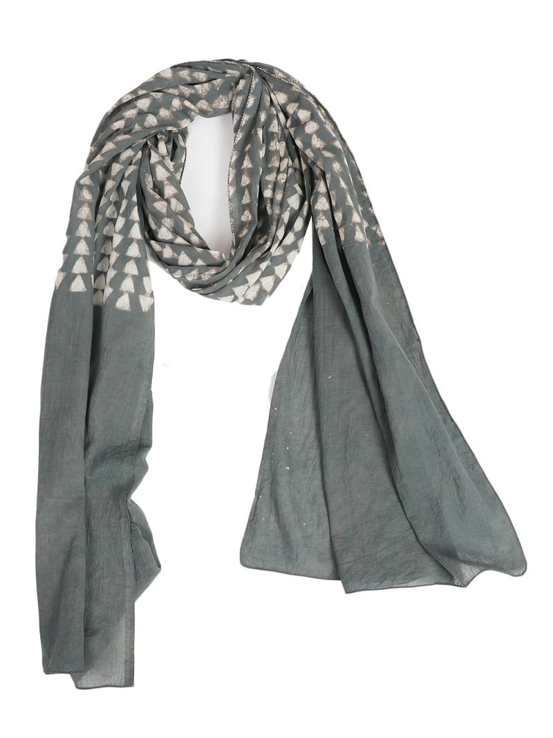 STYLE SHOES Stole/Scarf For Female Colour- Grey Soft Cotton Blend Ethnic Printed Pattern Scarves - Image 1
