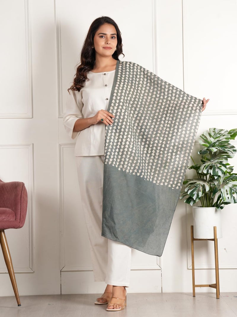 STYLE SHOES Stole/Scarf For Female Colour- Grey Soft Cotton Blend Ethnic Printed Pattern Scarves - Image 5