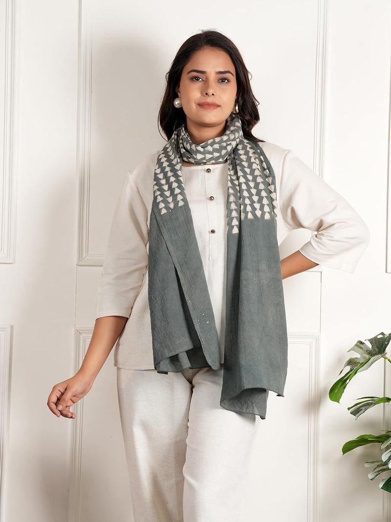 STYLE SHOES Stole/Scarf For Female Colour- Grey Soft Cotton Blend Ethnic Printed Pattern Scarves - Image 2