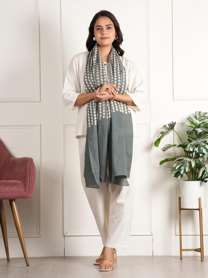 STYLE SHOES Stole/Scarf For Female Colour- Grey Soft Cotton Blend Ethnic Printed Pattern Scarves - Image 4