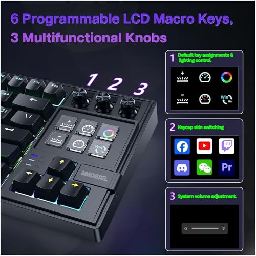 Mmobiel لوحة مفاتيح ميكانيكية MMOBIEL لـ Stream Deck QWERTY قابلة للتبديل السريع مع إضاءة RGB ومفاتيح LCD ماكرو قابلة للبرمجة مع 6 مفاتيح و3 أزرار تحكم لـ OBS للبث والتحرير والإنتاجية لنظامي Windows وmacOS - Image 3