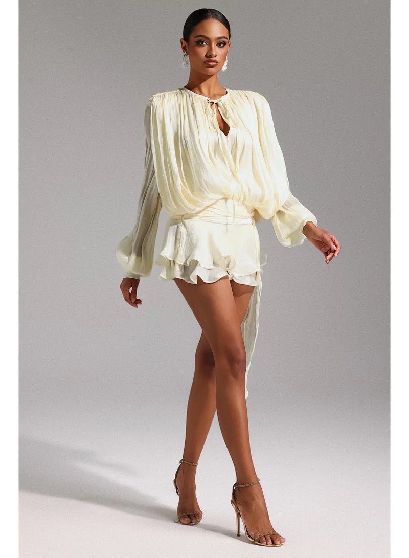 Bella Barnett Dekia Long Sleeve Hollow Out Flounce Mini Dress