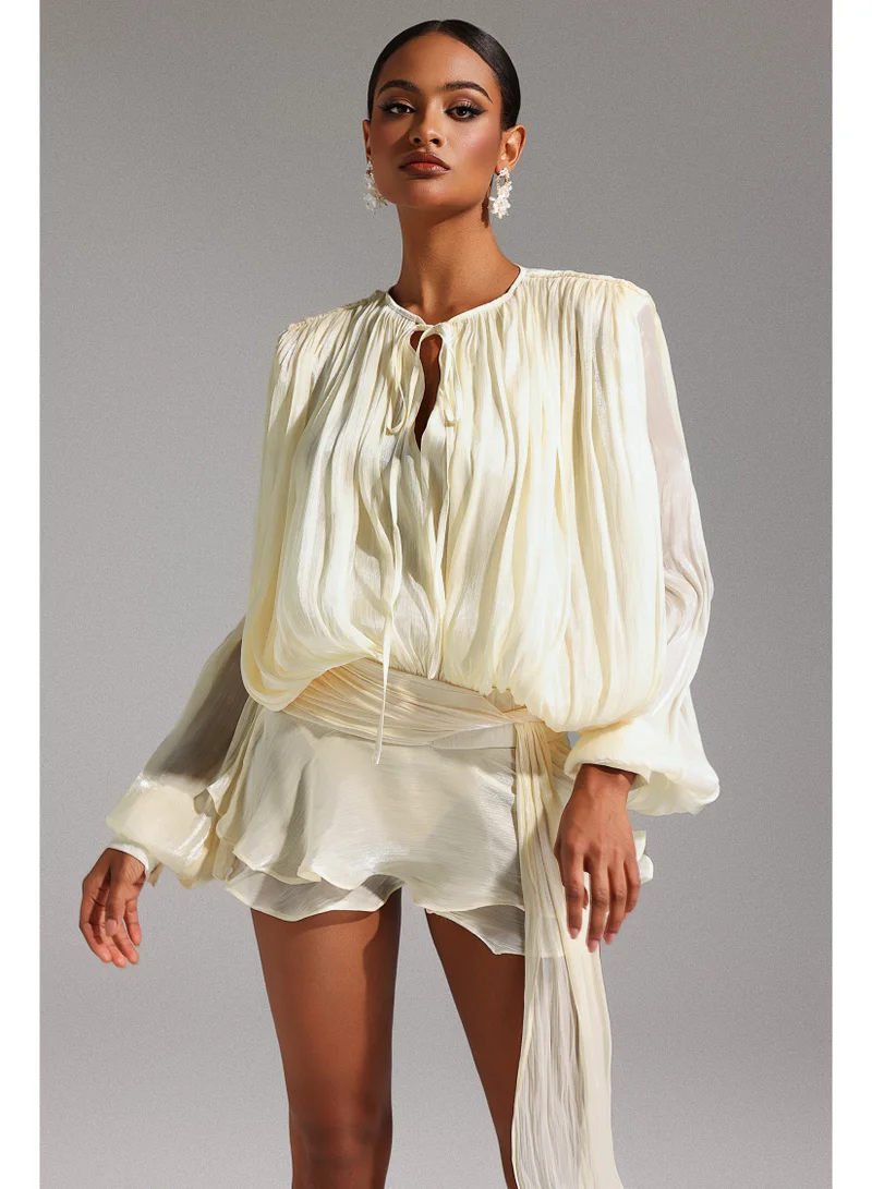 Bella Barnett Dekia Long Sleeve Hollow Out Flounce Mini Dress