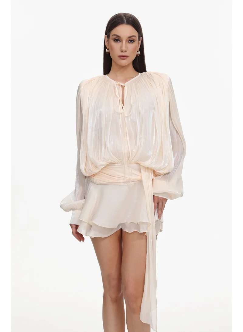 Bella Barnett  Dekia Long Sleeve Hollow Out Flounce Mini Dress for Women | Best Price UAE