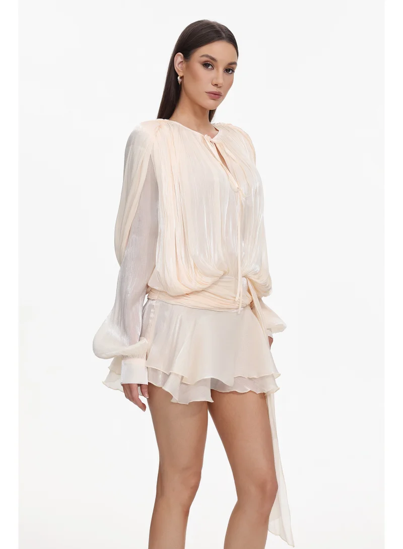 Bella Barnett  Dekia Long Sleeve Hollow Out Flounce Mini Dress for Women | Best Price UAE