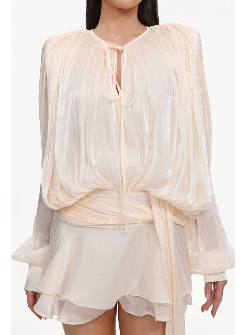 Bella Barnett  Dekia Long Sleeve Hollow Out Flounce Mini Dress for Women | Best Price UAE