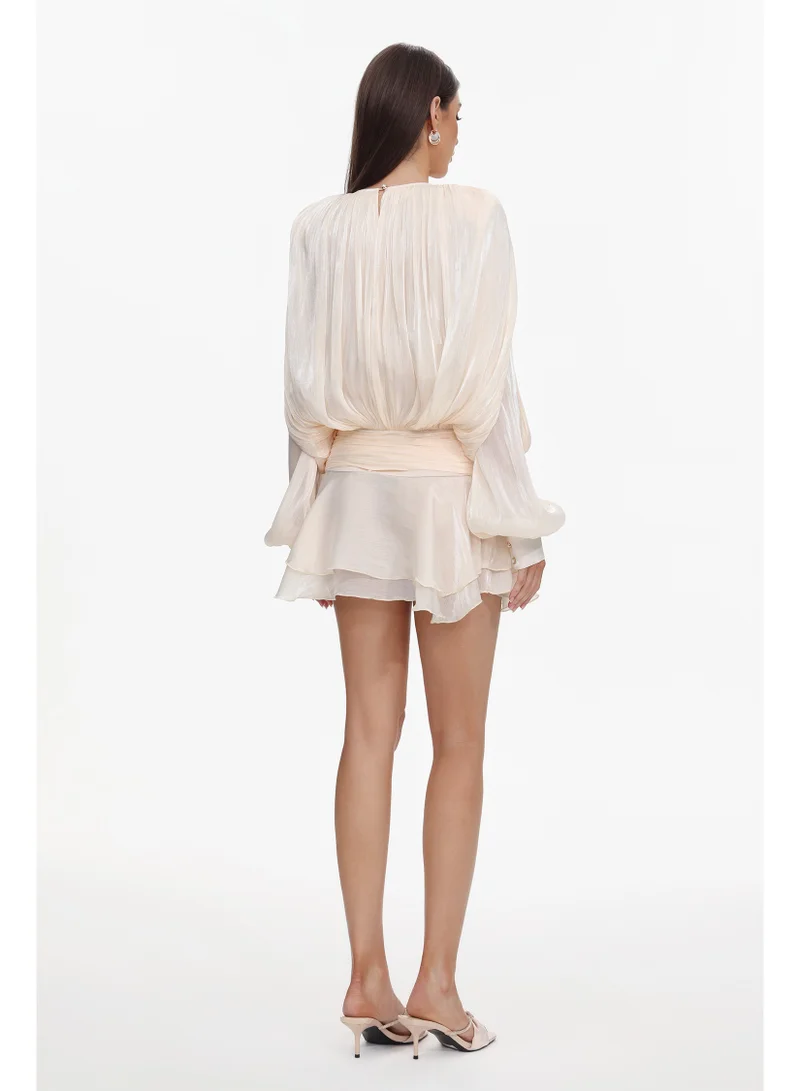 Bella Barnett  Dekia Long Sleeve Hollow Out Flounce Mini Dress for Women | Best Price UAE