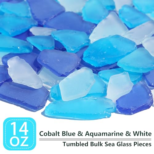 QYGL Sea Glass for Crafts - 14oz Frosted Seaglass Pieces - Vase Filler and Aquarium Ornament, DIY Craft Supplies for Art, Beach Weddings, and Home Decor (Cobalt Blue, Aquamarine, White) - Image 2