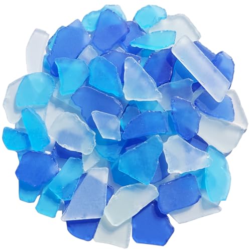 QYGL Sea Glass for Crafts - 14oz Frosted Seaglass Pieces - Vase Filler and Aquarium Ornament, DIY Craft Supplies for Art, Beach Weddings, and Home Decor (Cobalt Blue, Aquamarine, White) - Image 1
