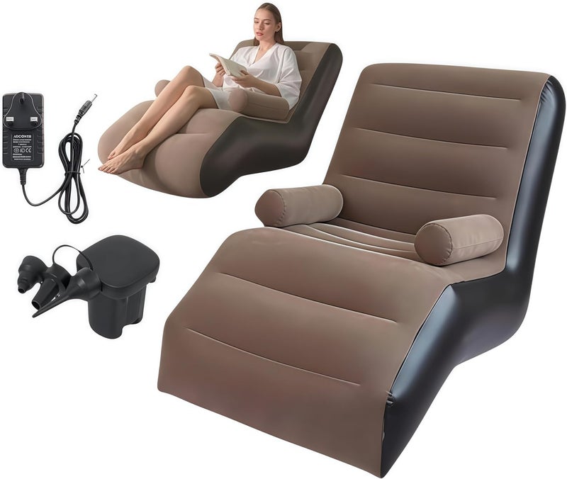 Lazy Inflatable Sofa,Inflatable Deck Chair,Flocking Backrest Inflatable Couch,Foldable Lounge Chair with Armrests for Living Room, Bedroom, Office,Travel, Camping (Brown) - Image 1