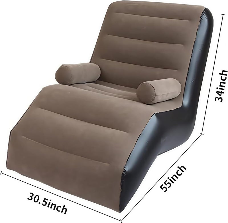 Lazy Inflatable Sofa,Inflatable Deck Chair,Flocking Backrest Inflatable Couch,Foldable Lounge Chair with Armrests for Living Room, Bedroom, Office,Travel, Camping (Brown) - Image 2
