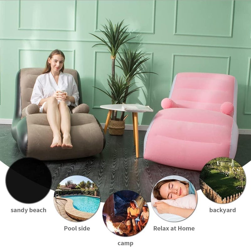 Lazy Inflatable Sofa,Inflatable Deck Chair,Flocking Backrest Inflatable Couch,Foldable Lounge Chair with Armrests for Living Room, Bedroom, Office,Travel, Camping (Brown) - Image 5