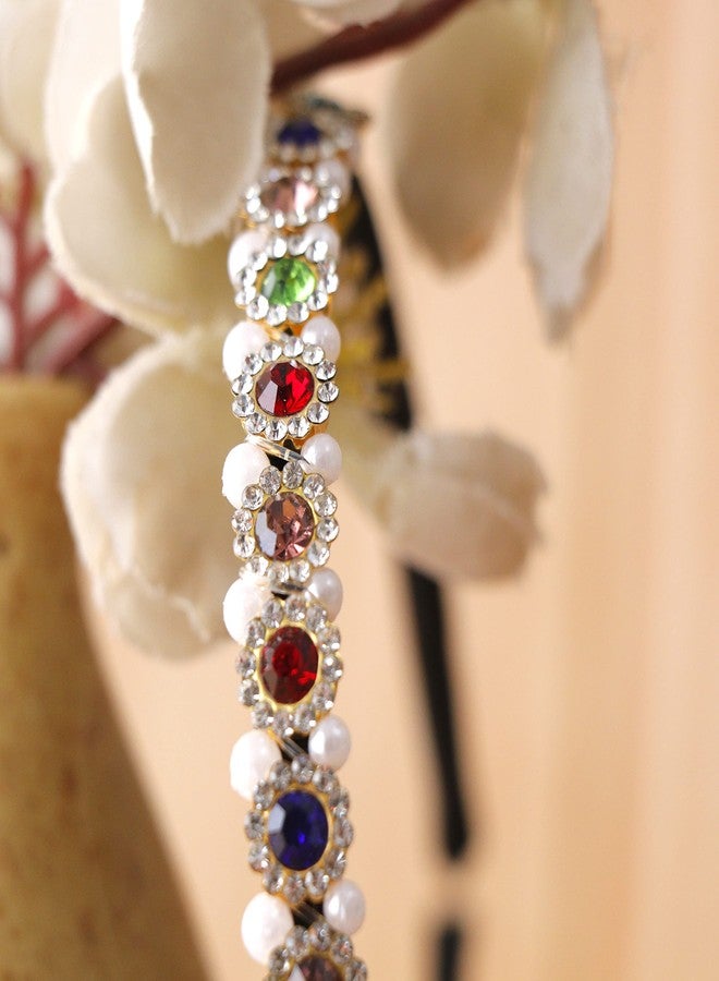 Honbon Rhinestone Crystal Headband for Women Fashionable Handmade Wide Hair Hoops Beaded Bling HairBand Hair Accessories Princess Crown Tiara Pack of 2 - Image 2