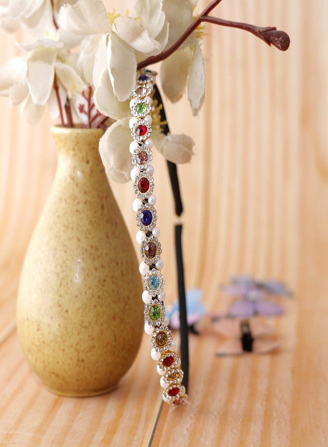 Honbon Rhinestone Crystal Headband for Women Fashionable Handmade Wide Hair Hoops Beaded Bling HairBand Hair Accessories Princess Crown Tiara Pack of 2 - Image 4