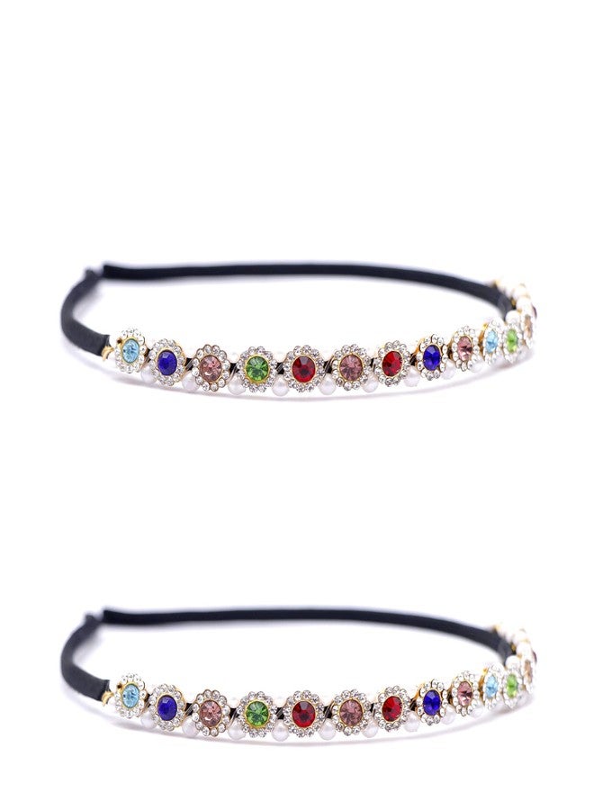 Honbon Rhinestone Crystal Headband for Women Fashionable Handmade Wide Hair Hoops Beaded Bling HairBand Hair Accessories Princess Crown Tiara Pack of 2 - Image 1
