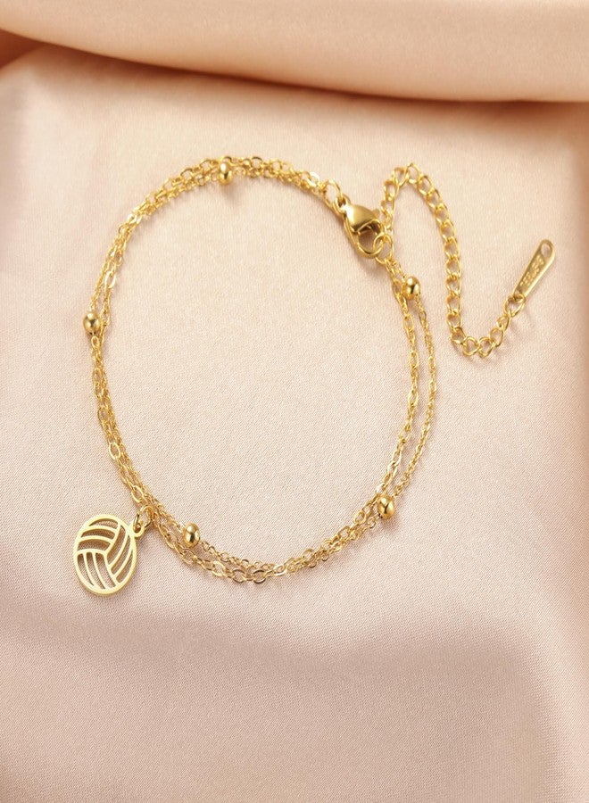 TEAMER Dainty Volleyball Pendant Bracelet Resizable Volleyball Double Chain Bracelet Trendy Sport Ball Jewelry For Team Athlete Coach Volleyball Lovers (Gold) - Image 3