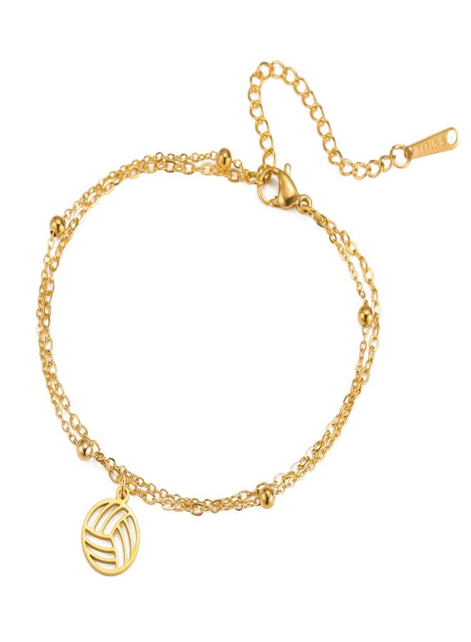 TEAMER Dainty Volleyball Pendant Bracelet Resizable Volleyball Double Chain Bracelet Trendy Sport Ball Jewelry For Team Athlete Coach Volleyball Lovers (Gold) - Image 1
