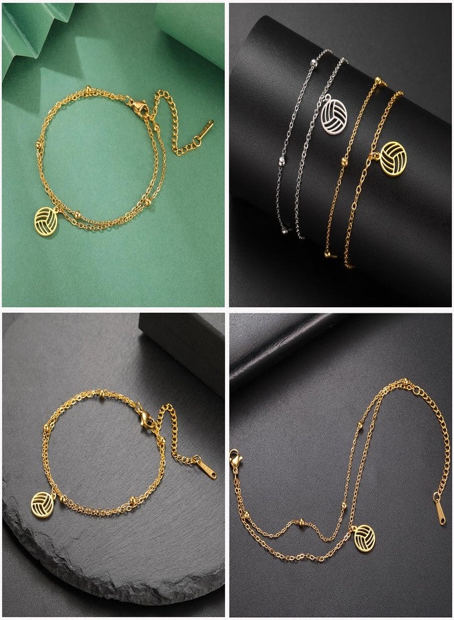 TEAMER Dainty Volleyball Pendant Bracelet Resizable Volleyball Double Chain Bracelet Trendy Sport Ball Jewelry For Team Athlete Coach Volleyball Lovers (Gold) - Image 4