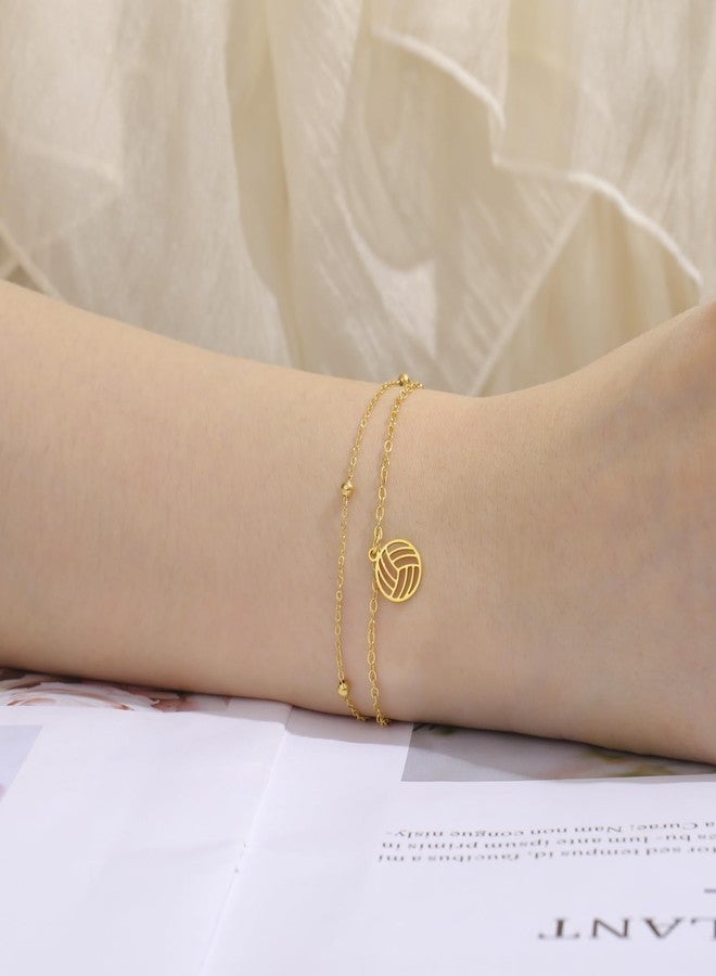 TEAMER Dainty Volleyball Pendant Bracelet Resizable Volleyball Double Chain Bracelet Trendy Sport Ball Jewelry For Team Athlete Coach Volleyball Lovers (Gold) - Image 2
